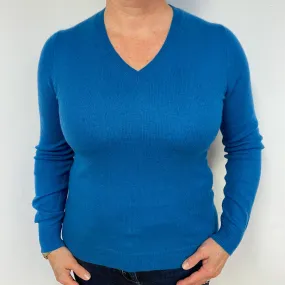 Petrol Blue Cashmere V-Neck Jumper Large.