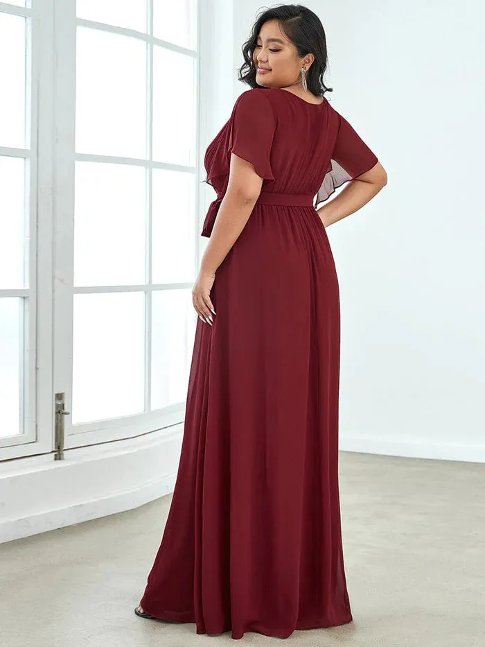 Plus Size Floor-Length Chiffon Evening Dress V-Neck Maxi