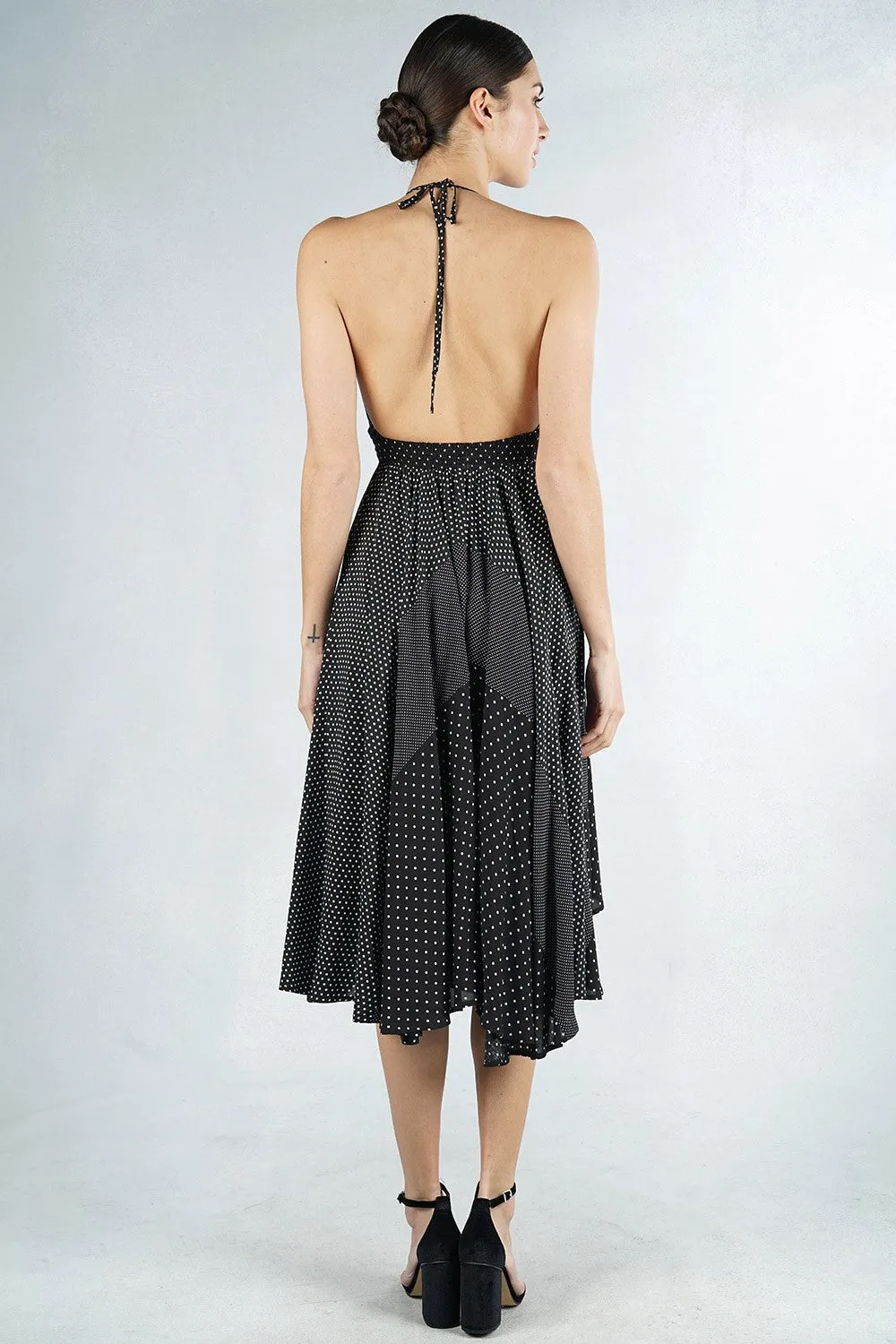 Polka Dot Halter Handkerchief Midi Dress