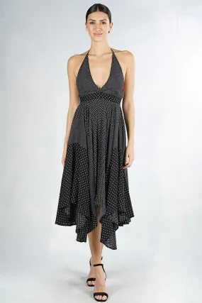 Polka Dot Halter Handkerchief Midi Dress