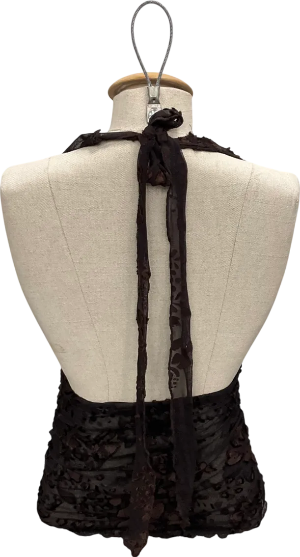 PrettyLittleThing Brown Devore Sheer Plunge Maxi Dress UK 8