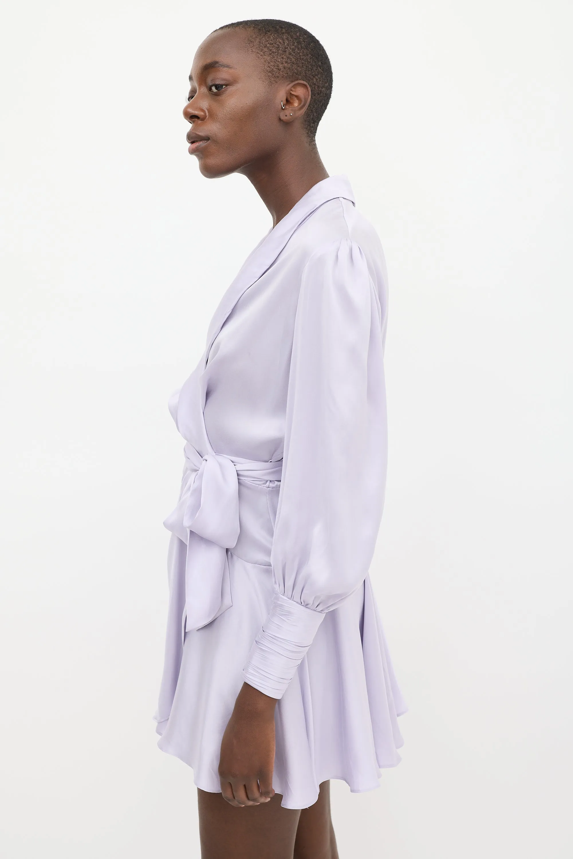 Purple Silk Ruffled Wrap Dress