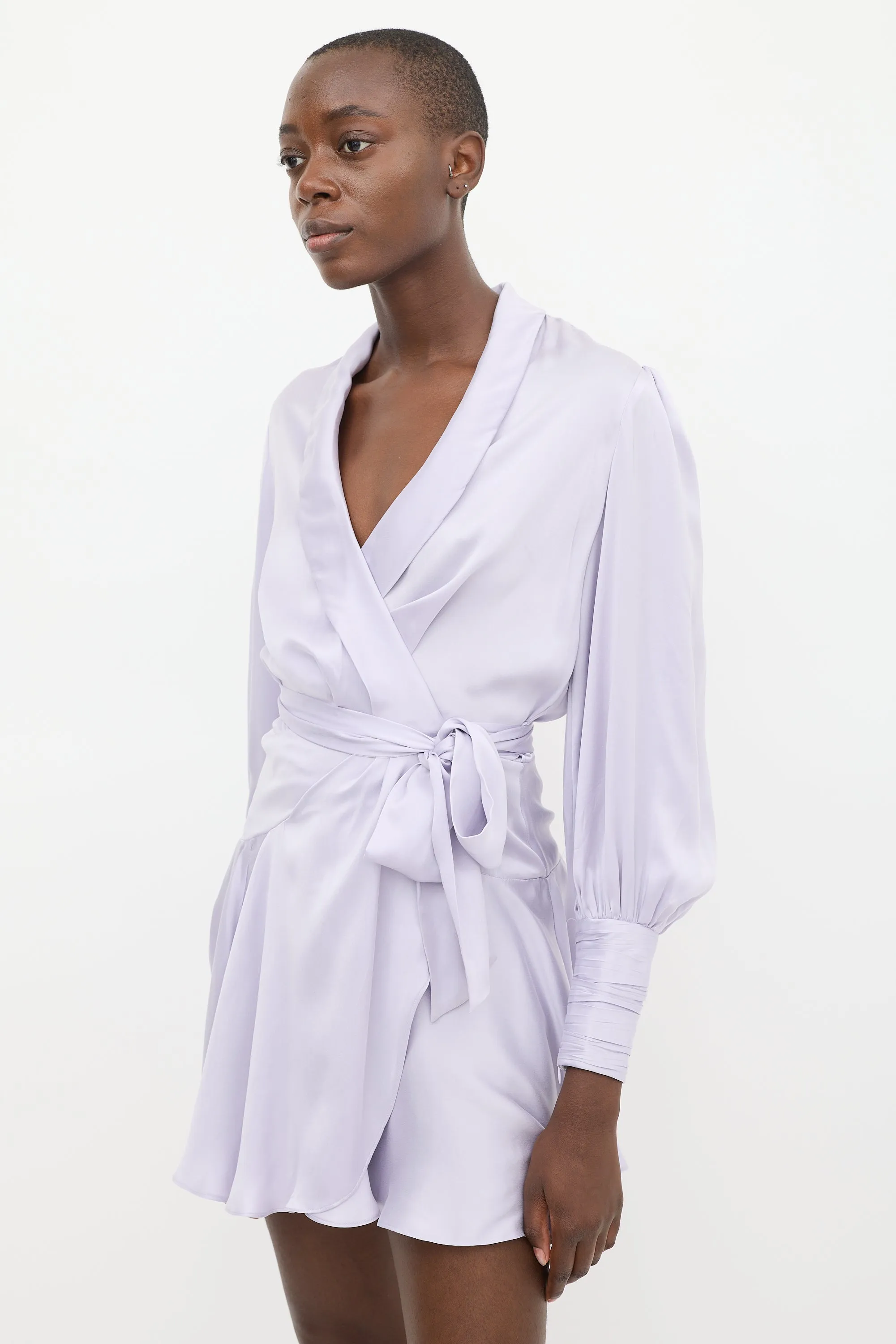 Purple Silk Ruffled Wrap Dress