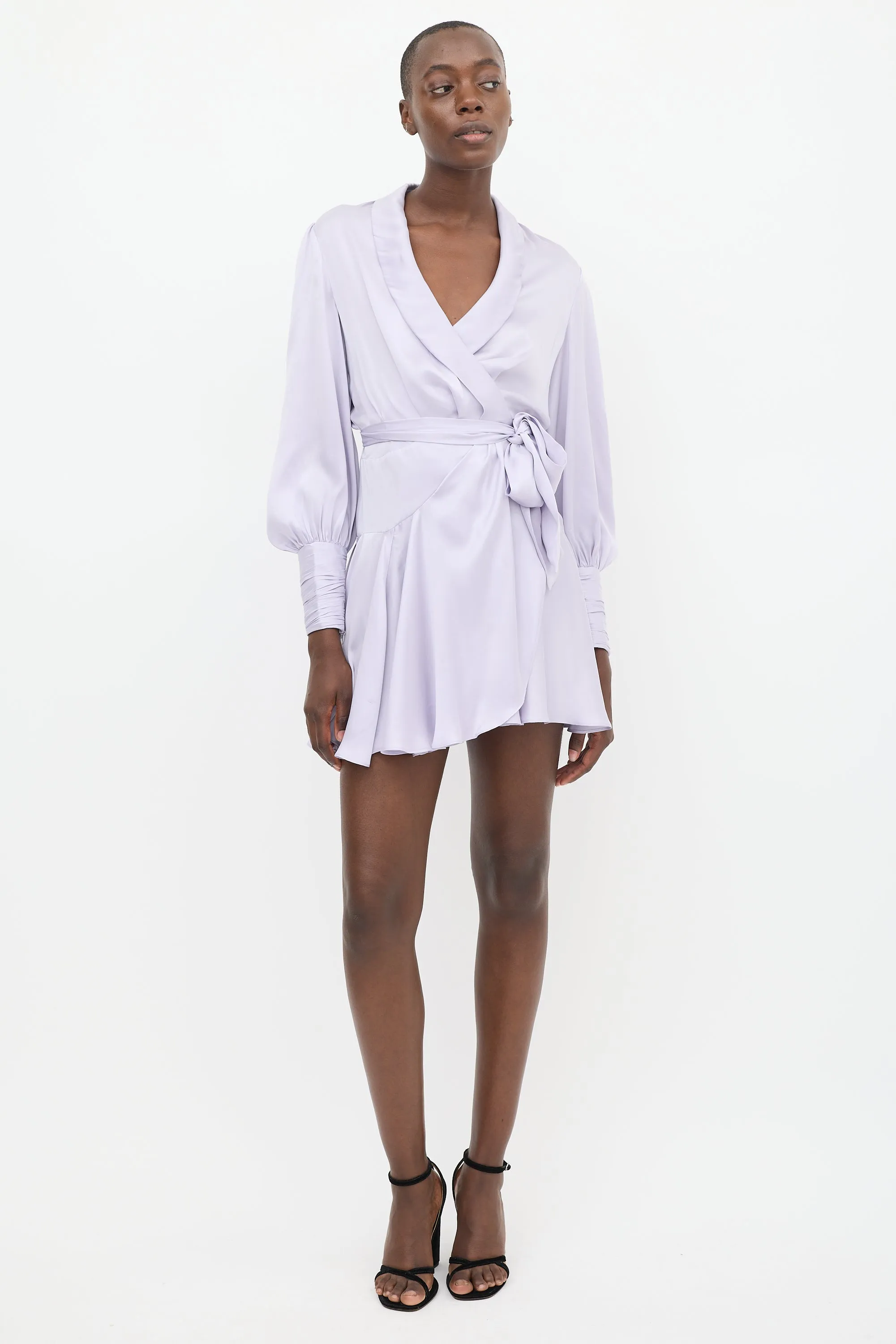 Purple Silk Ruffled Wrap Dress