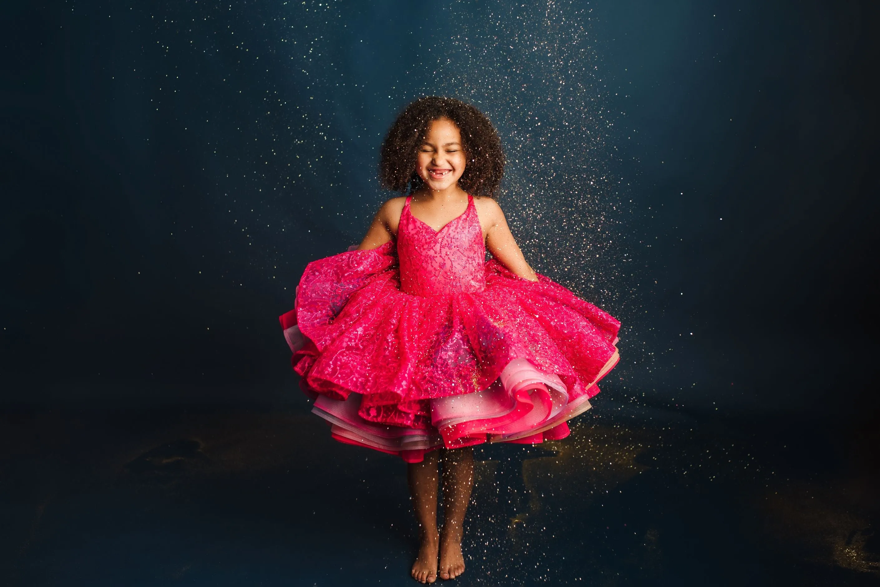 "Somewhere over the Rainbow" -  Bold Pink - Petal Short Length Dress ( 5 Year - Petite 6 Year)