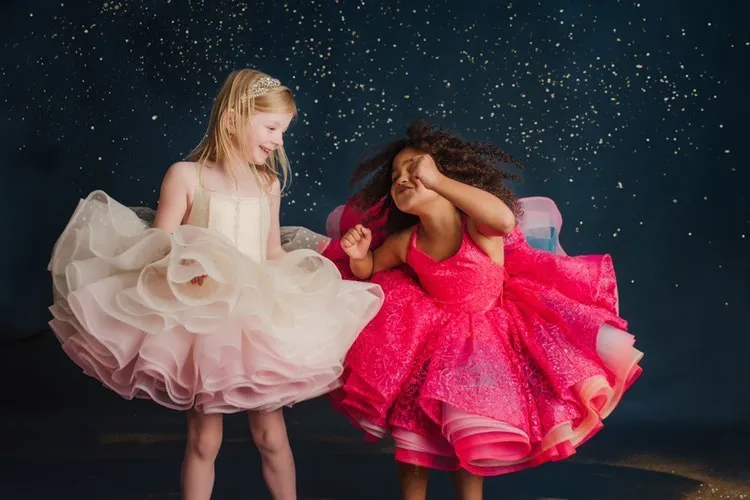 "Somewhere over the Rainbow" -  Bold Pink - Petal Short Length Dress ( 5 Year - Petite 6 Year)