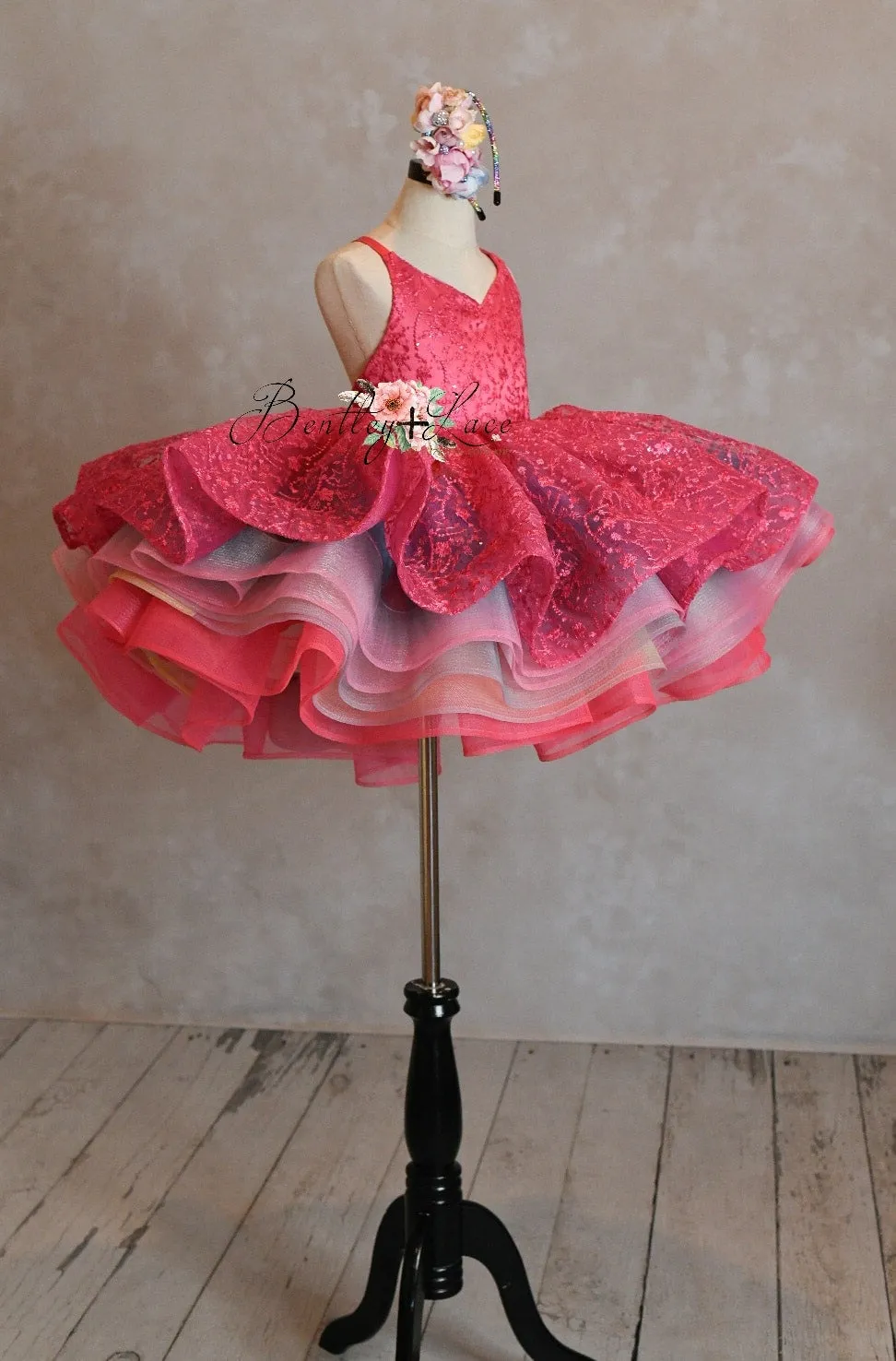 "Somewhere over the Rainbow" -  Bold Pink - Petal Short Length Dress ( 5 Year - Petite 6 Year)