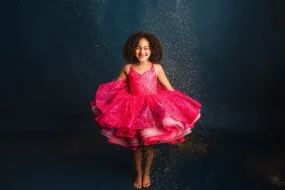 "Somewhere over the Rainbow" -  Bold Pink - Petal Short Length Dress ( 5 Year - Petite 6 Year)