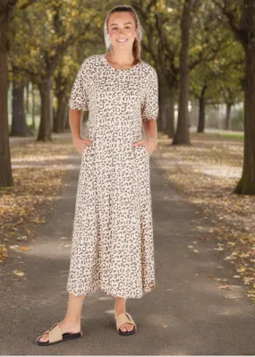 Raglan Sleeve Maxi Dress - Neutral Animal Print