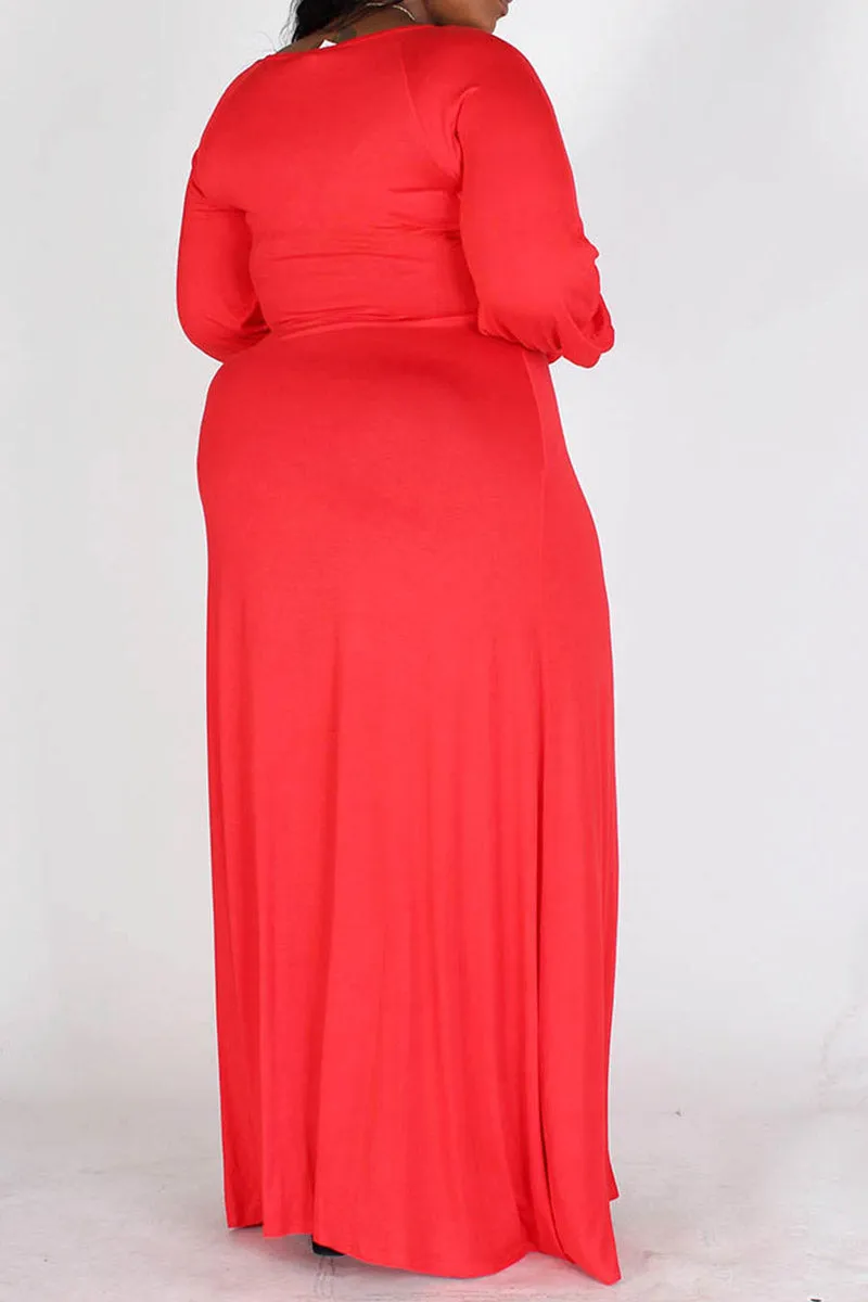 Red Maxi Dress with Extended Cuff (1X-3X)
