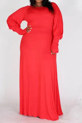 Red Maxi Dress with Extended Cuff (1X-3X)
