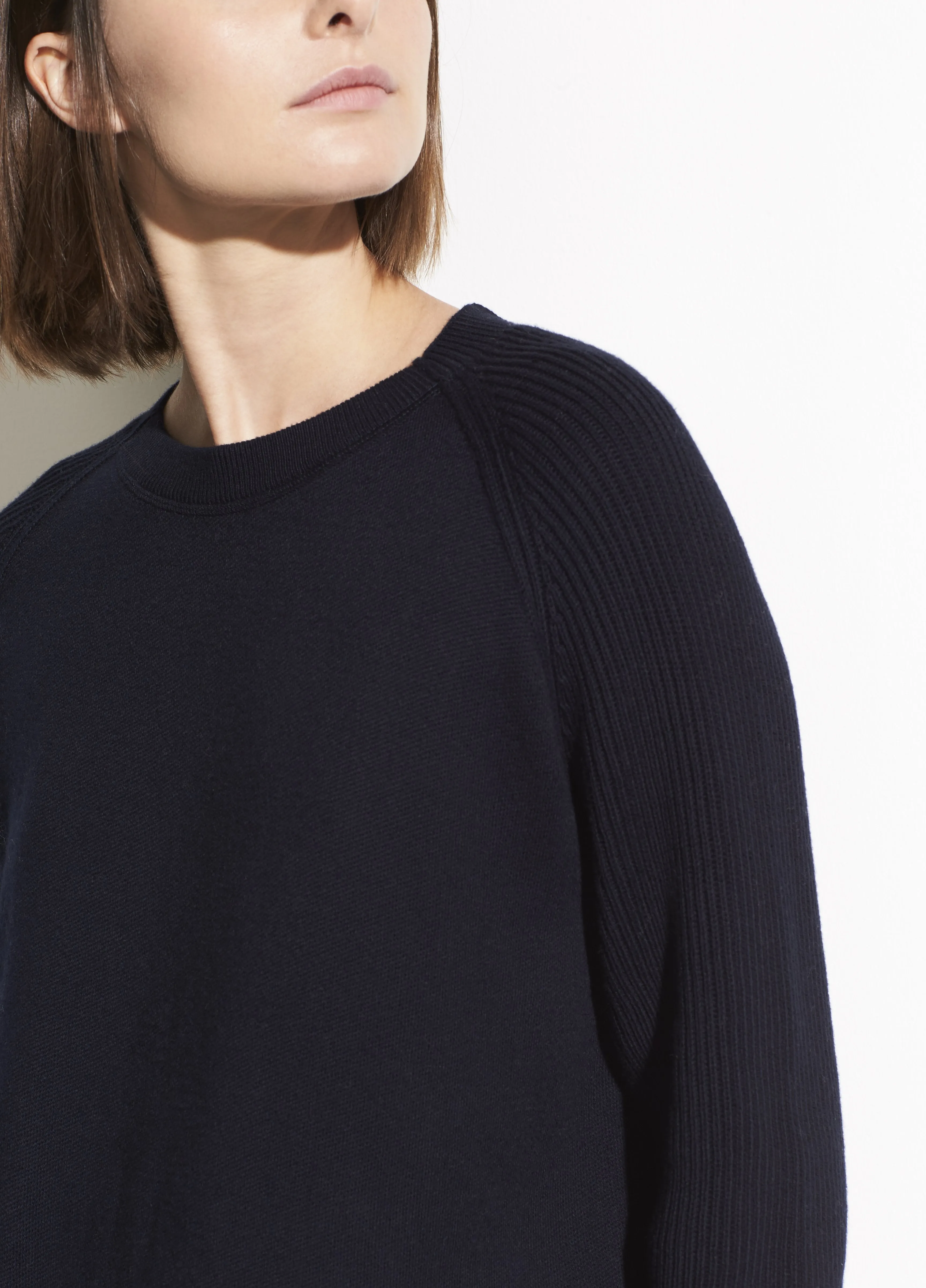 Ribbed Raglan Sleeve Crew in Coastal Blue
