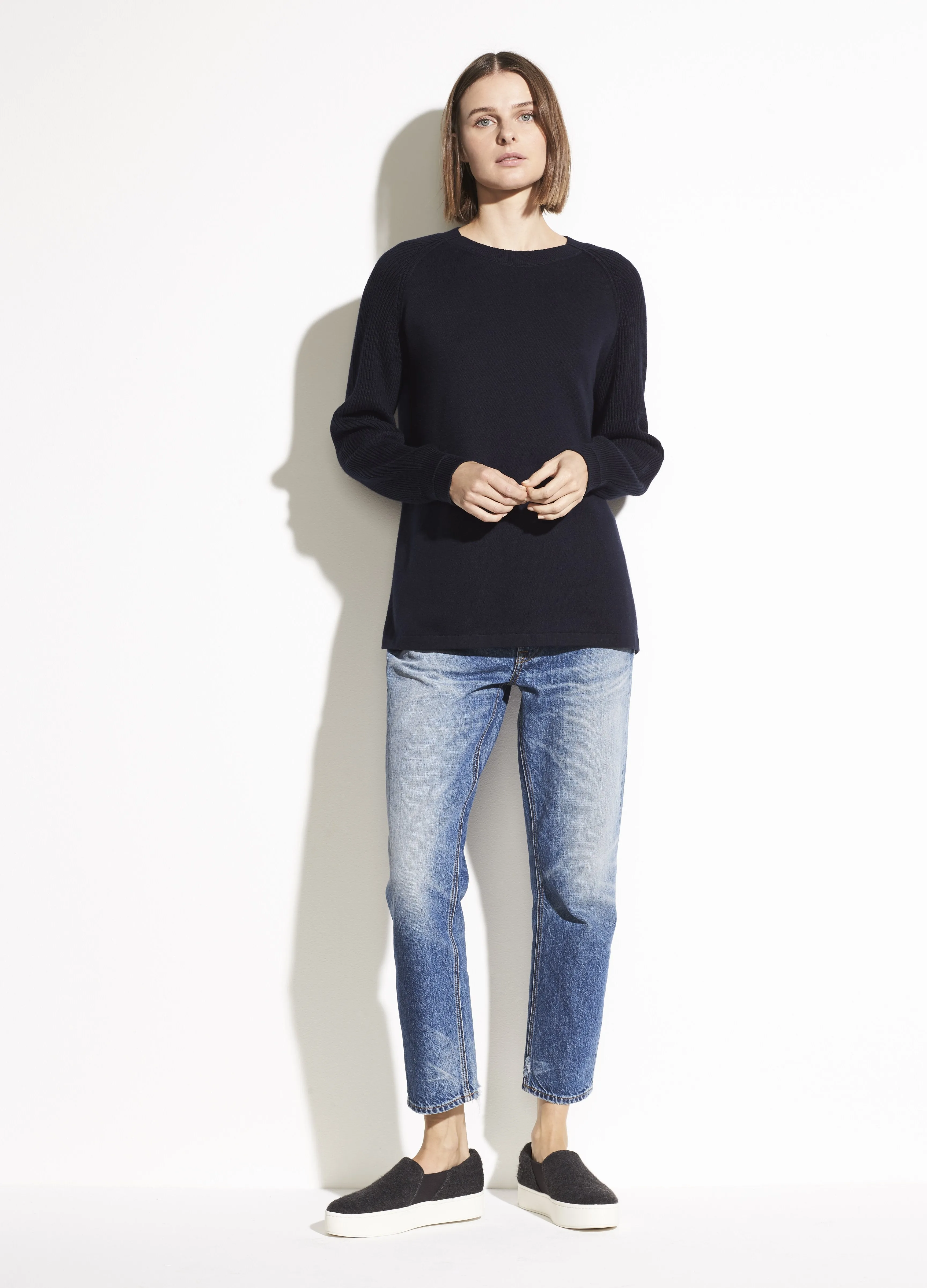 Ribbed Raglan Sleeve Crew in Coastal Blue