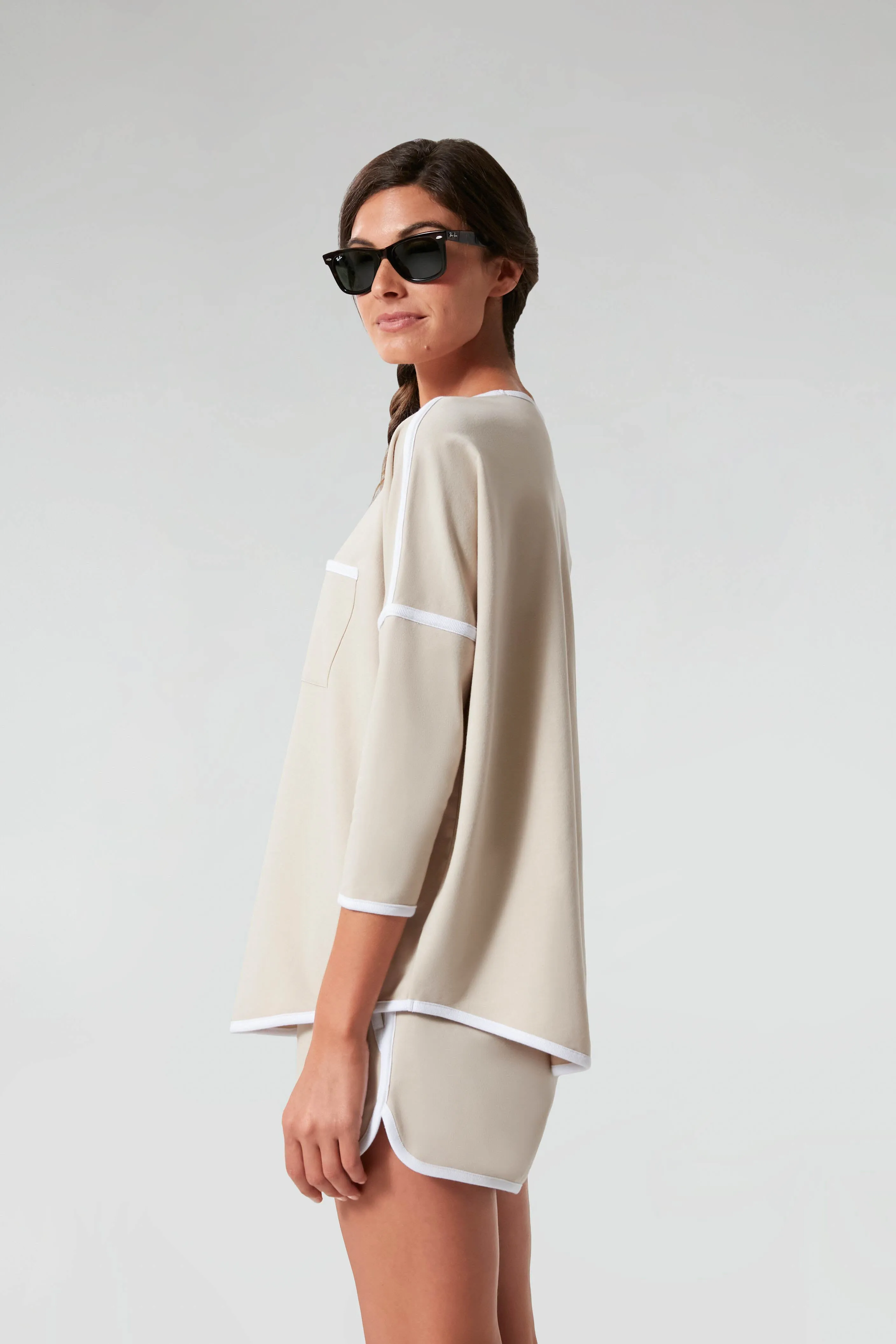 Sand and White Terry Farah Pullover