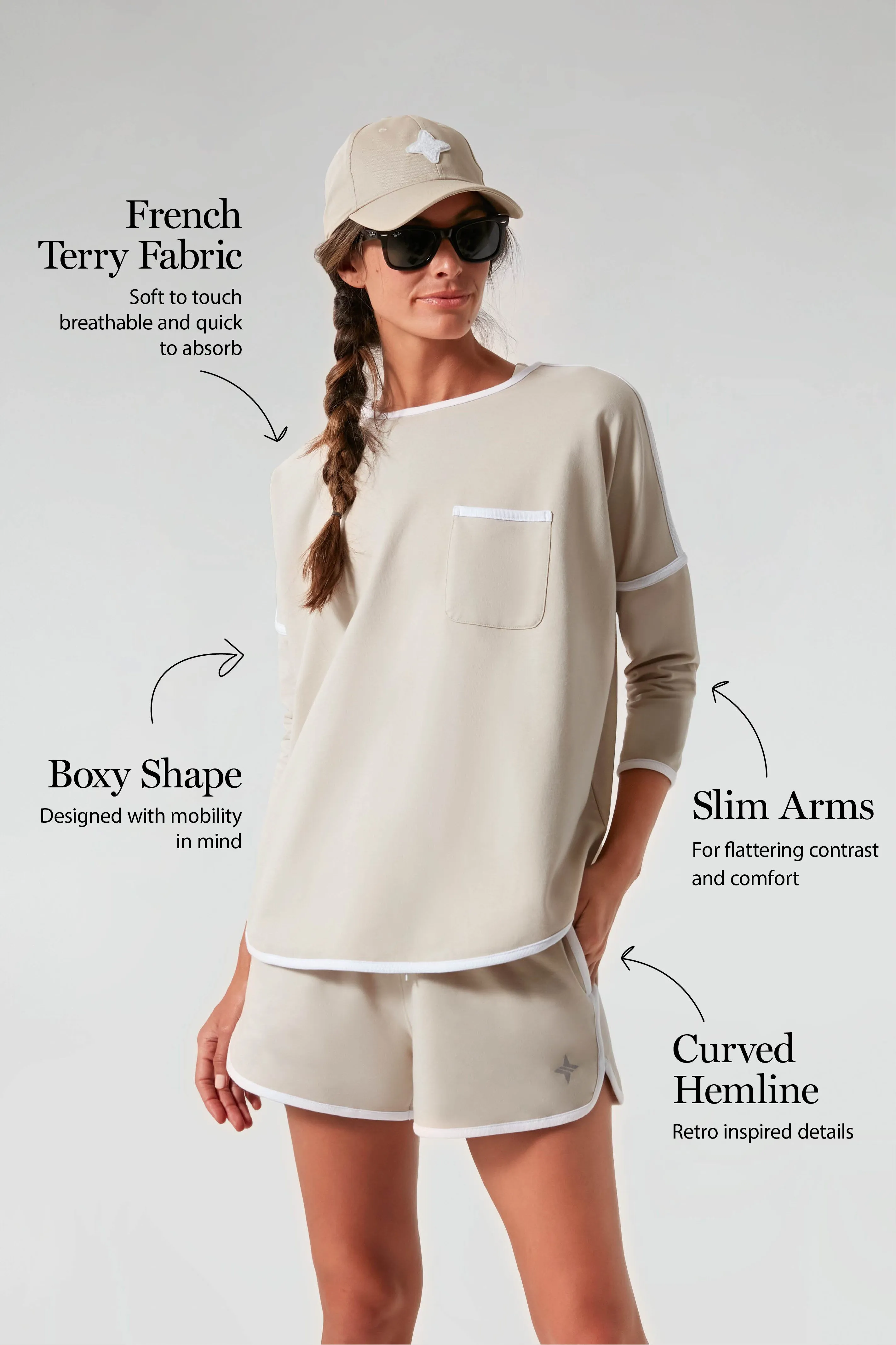 Sand and White Terry Farah Pullover
