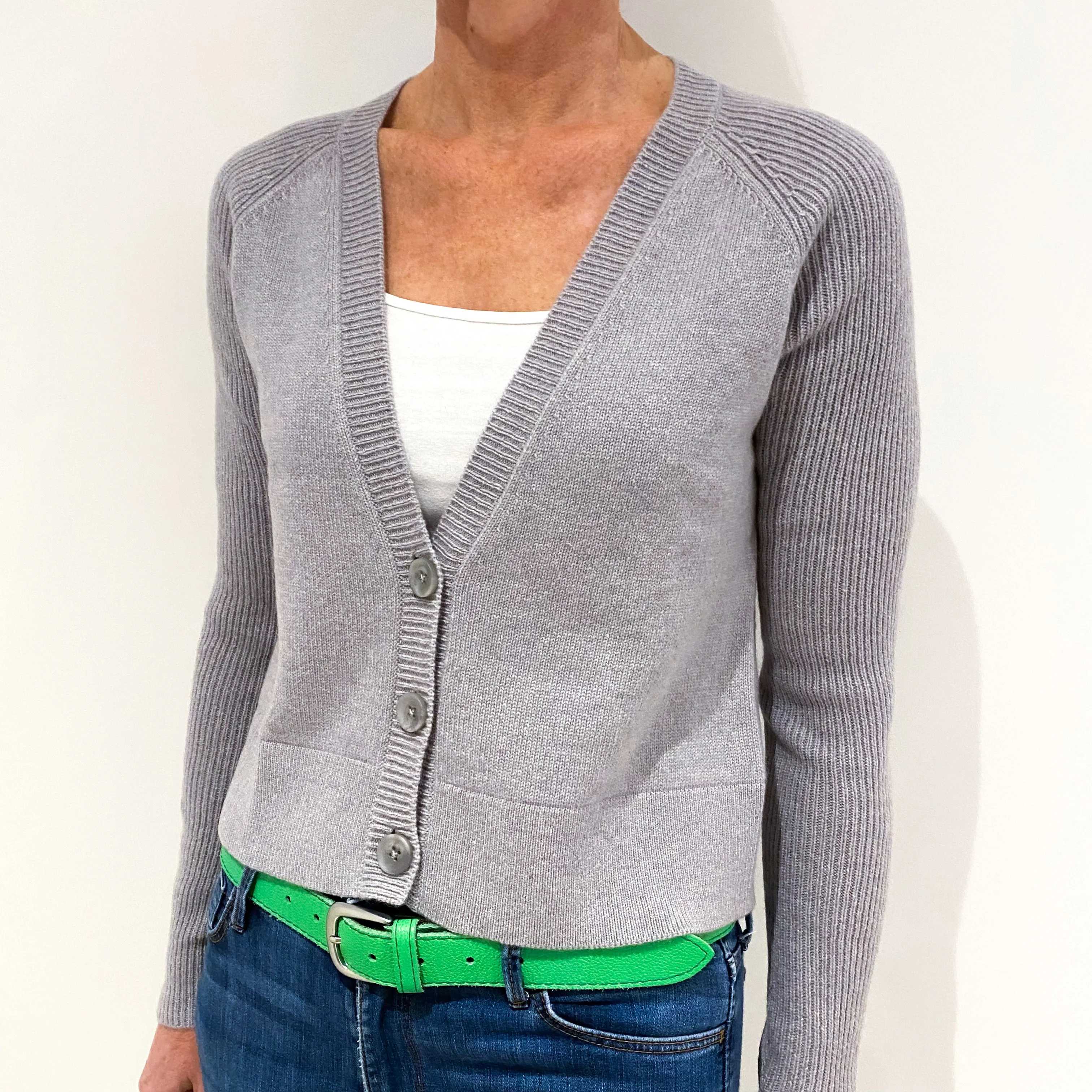 Scottish Silver Grey Boxy Cashmere Cardigan Small