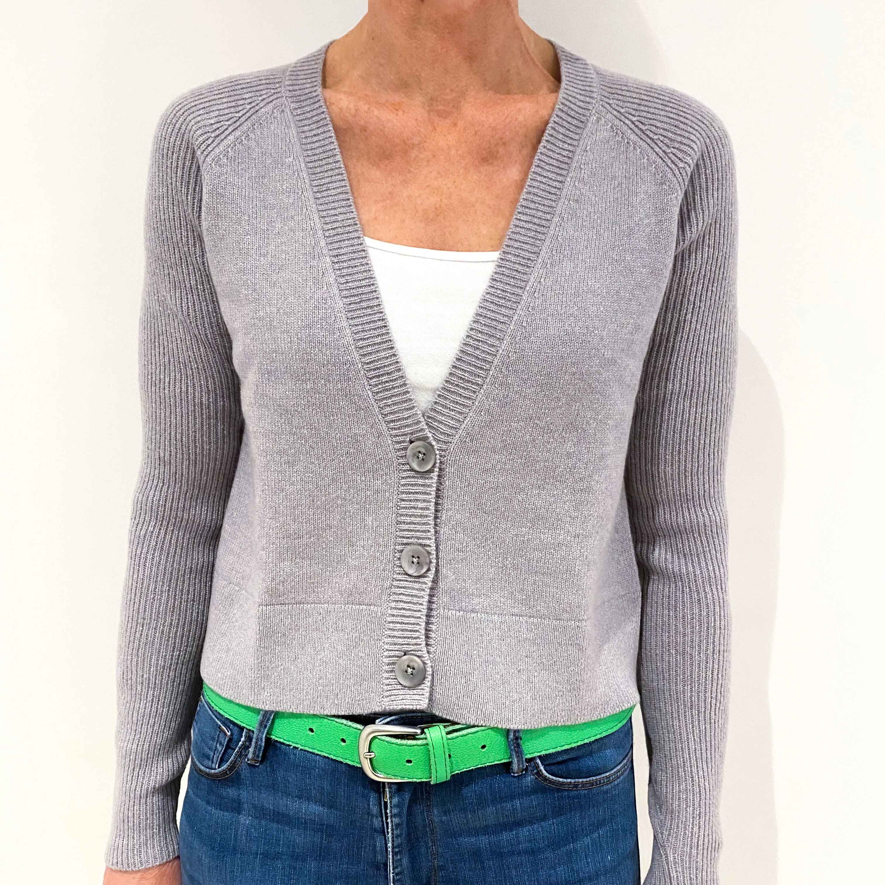 Scottish Silver Grey Boxy Cashmere Cardigan Small