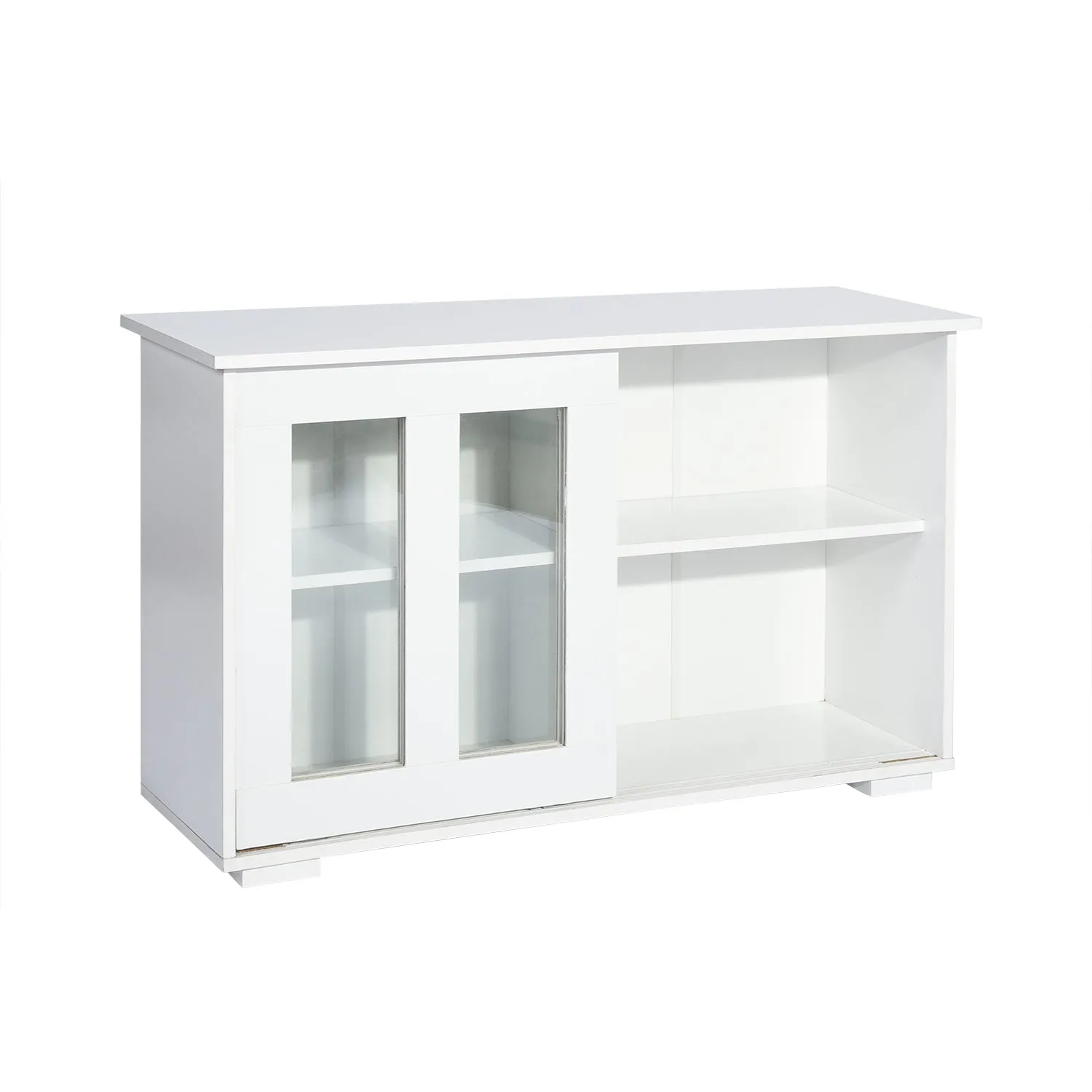Sideboard Modern White Storage Cabinet with Sliding Doors/Adjustable Shelves