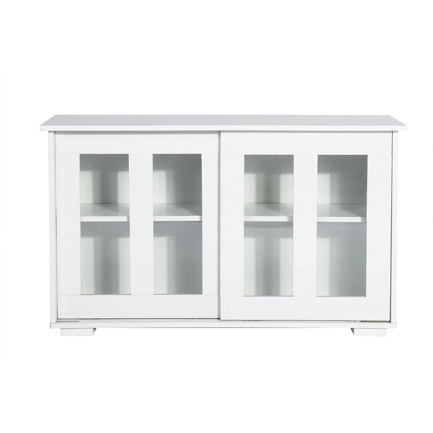 Sideboard Modern White Storage Cabinet with Sliding Doors/Adjustable Shelves