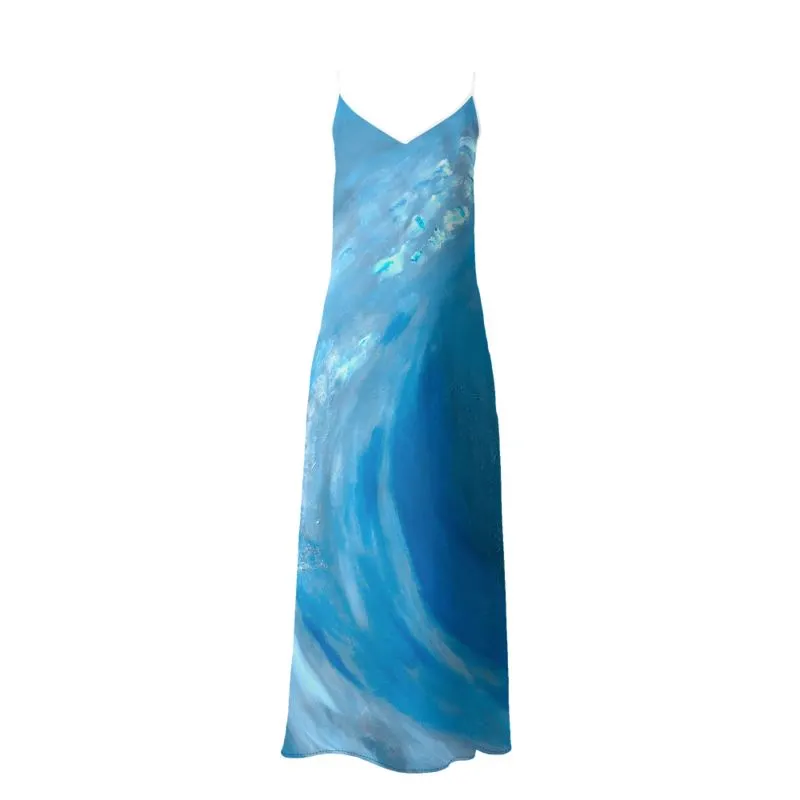 Silk Slip Dress Blue Wave