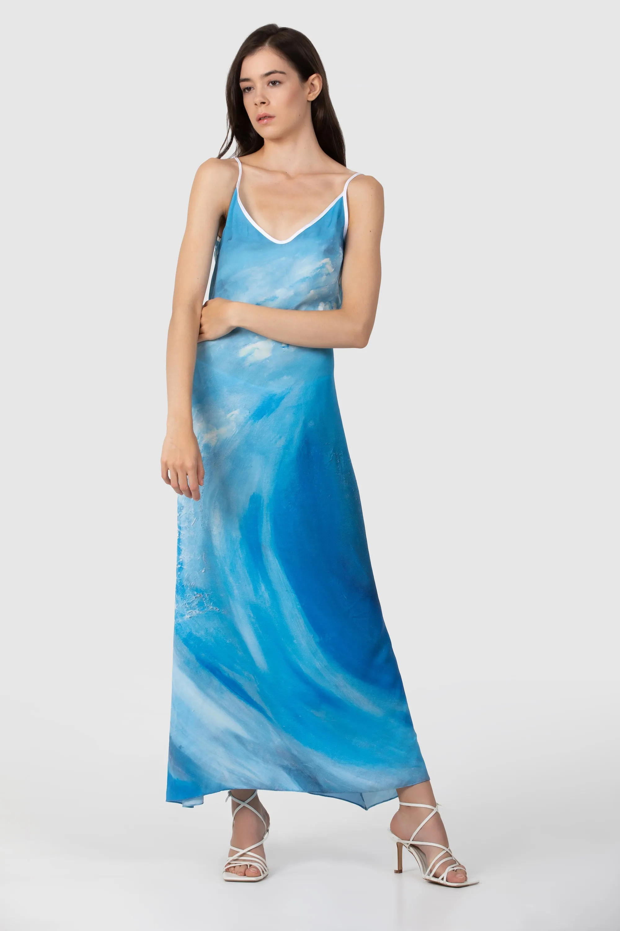 Silk Slip Dress Blue Wave