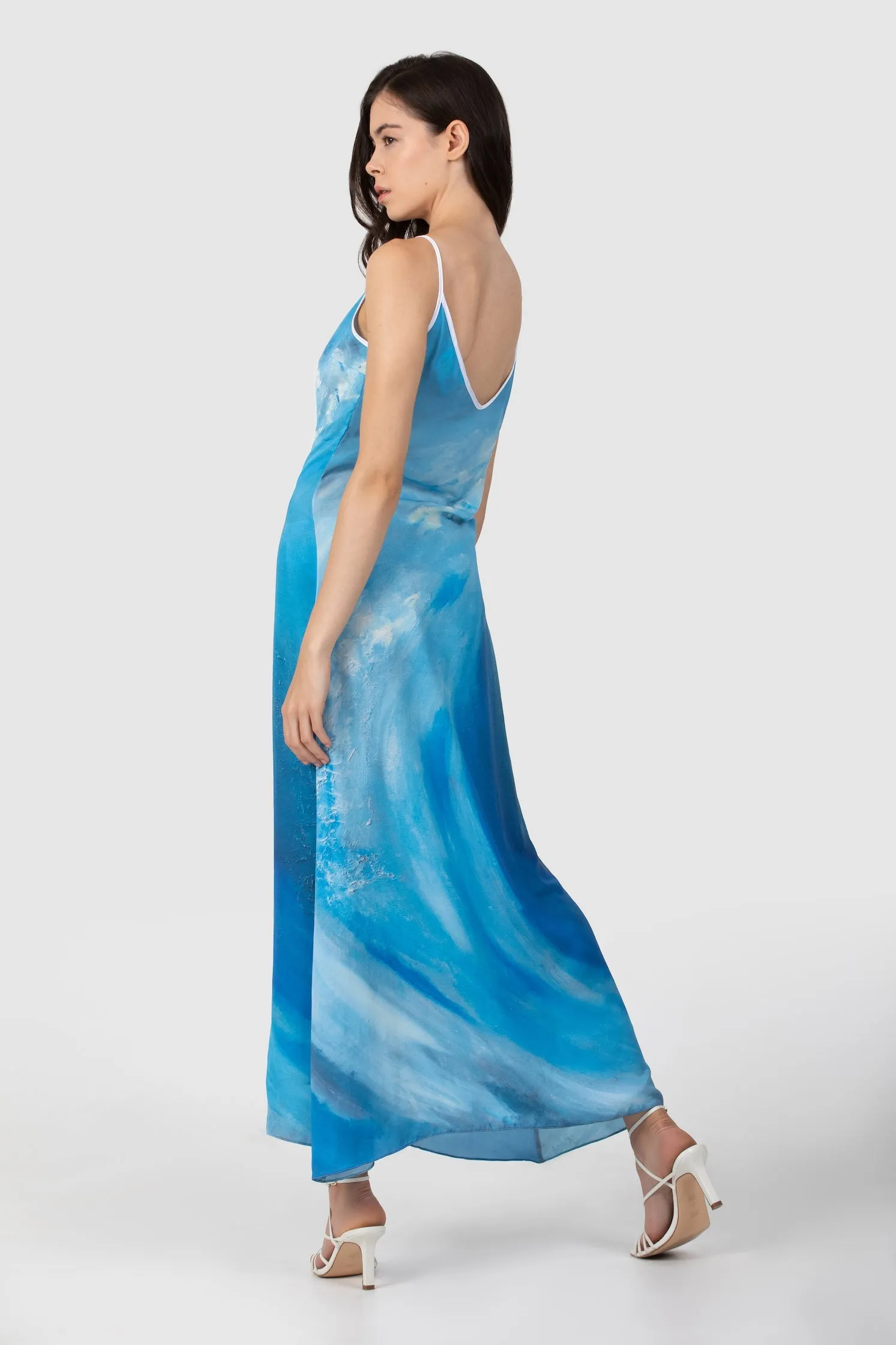 Silk Slip Dress Blue Wave