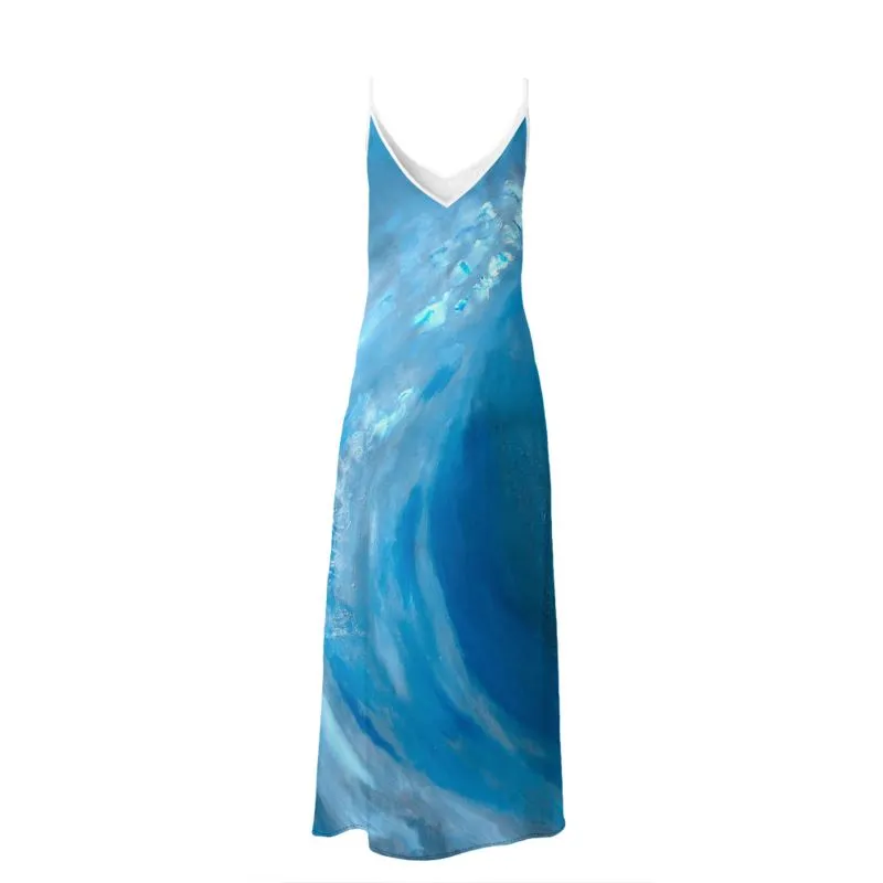 Silk Slip Dress Blue Wave