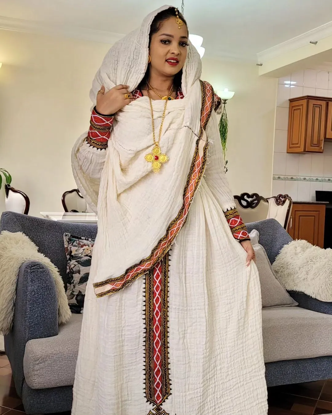 Simple Red Habesha Dress Gorgeous Ethiopian Cultural Dress