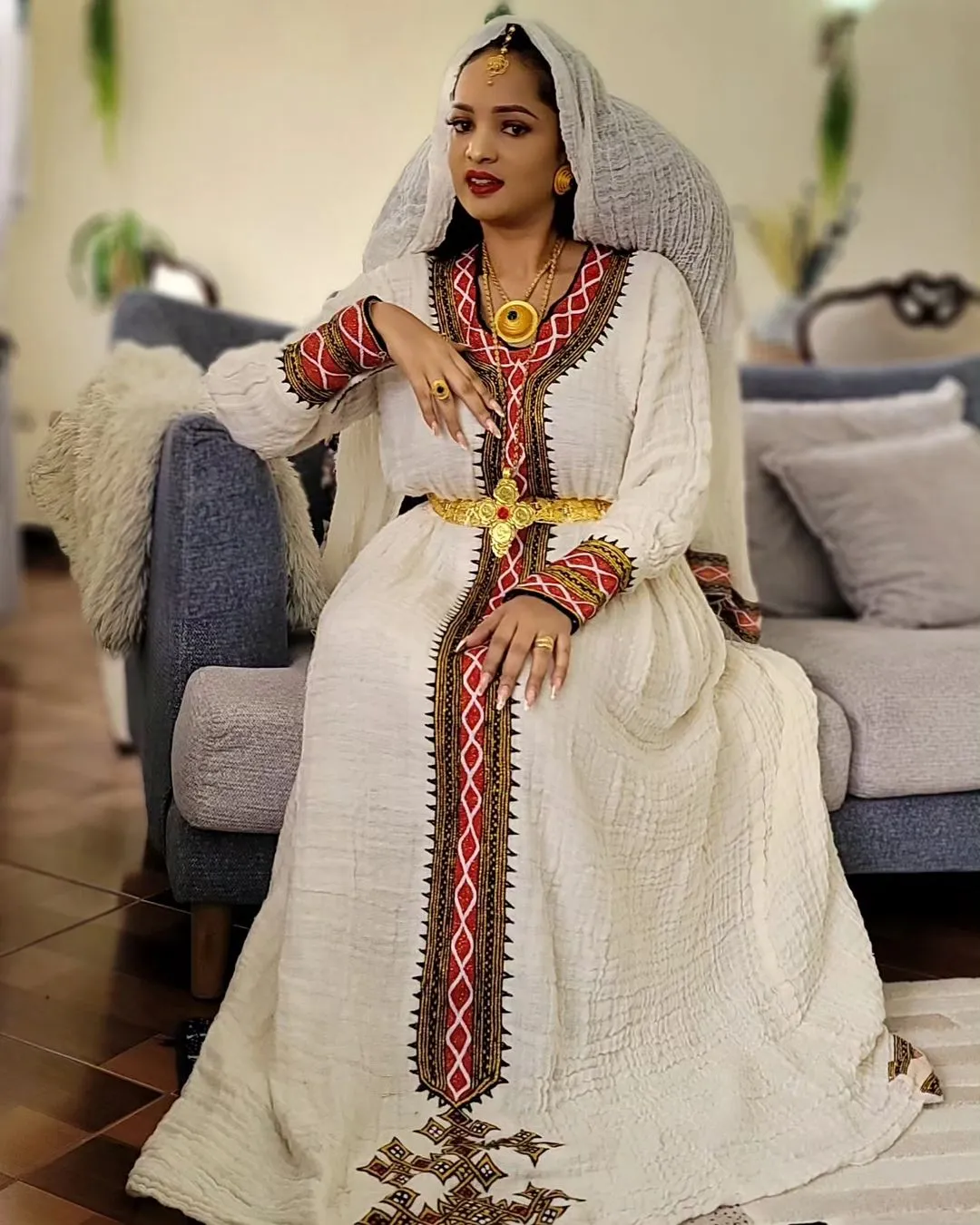 Simple Red Habesha Dress Gorgeous Ethiopian Cultural Dress