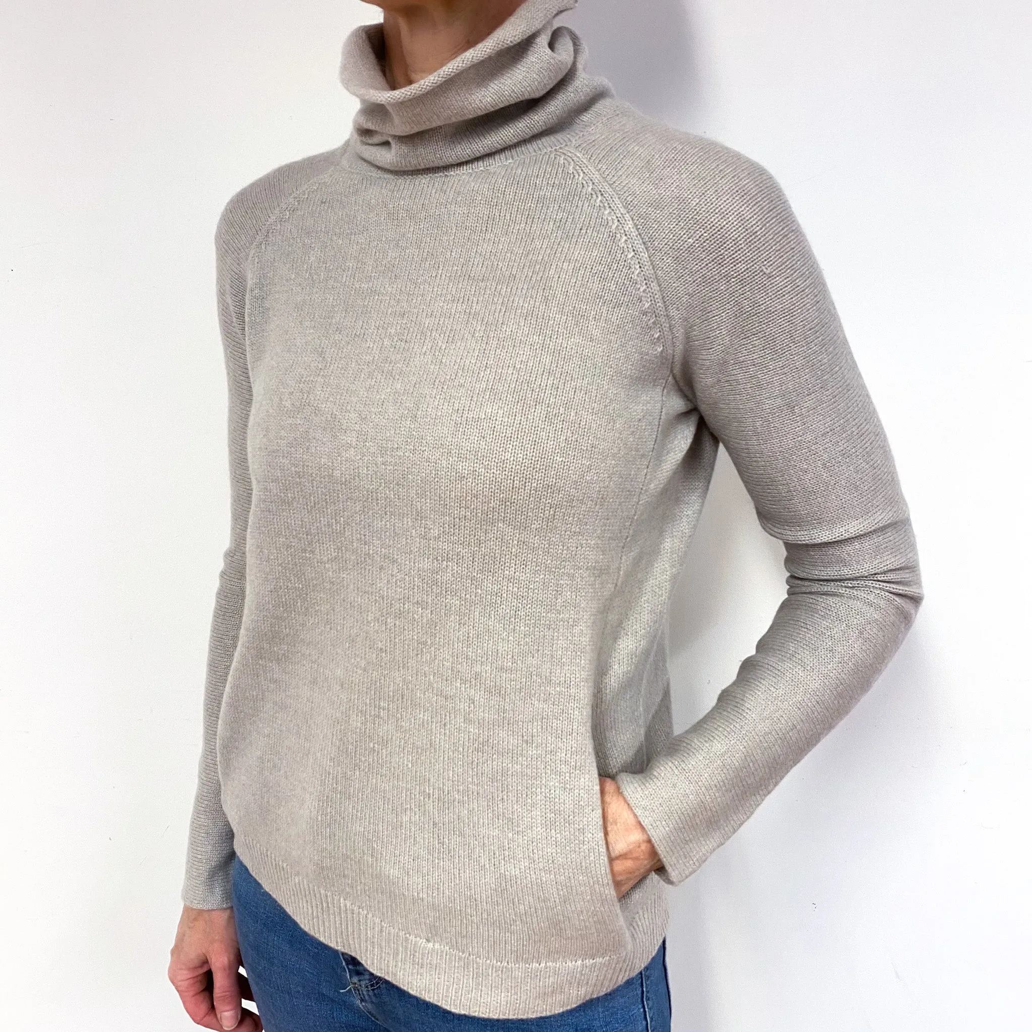 Soft Beige Cashmere Polo Neck Jumper Medium