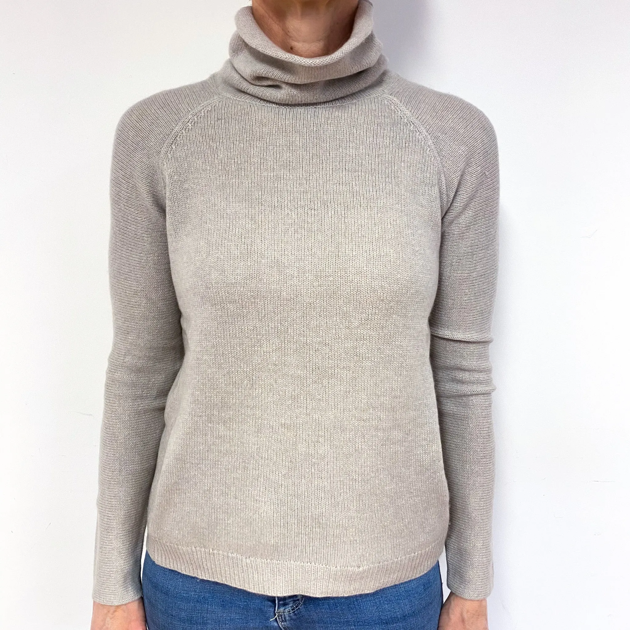 Soft Beige Cashmere Polo Neck Jumper Medium