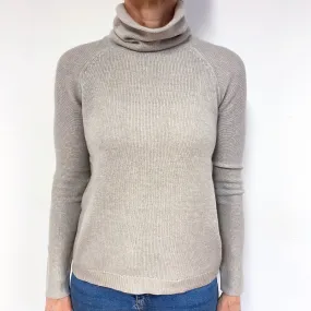Soft Beige Cashmere Polo Neck Jumper Medium