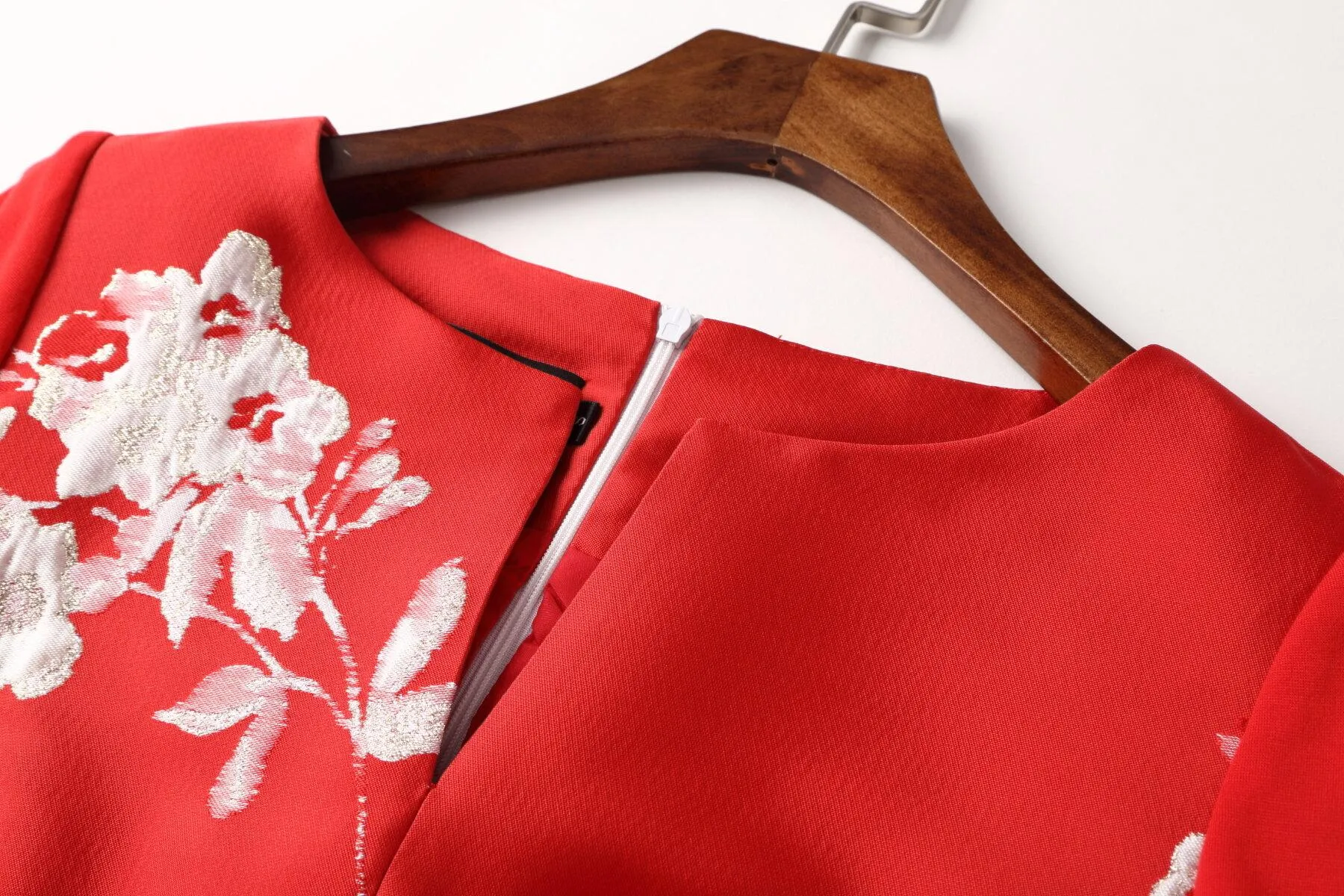 Spring retro 1950 red feminine jacquard long sleeve wedding guest audrey hepburn dress - Bailey