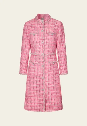 Stand-collar Patch-pocket Embellished-trim Checked Dress