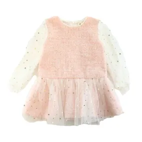 Star Mesh Sleeve Tweed Dress