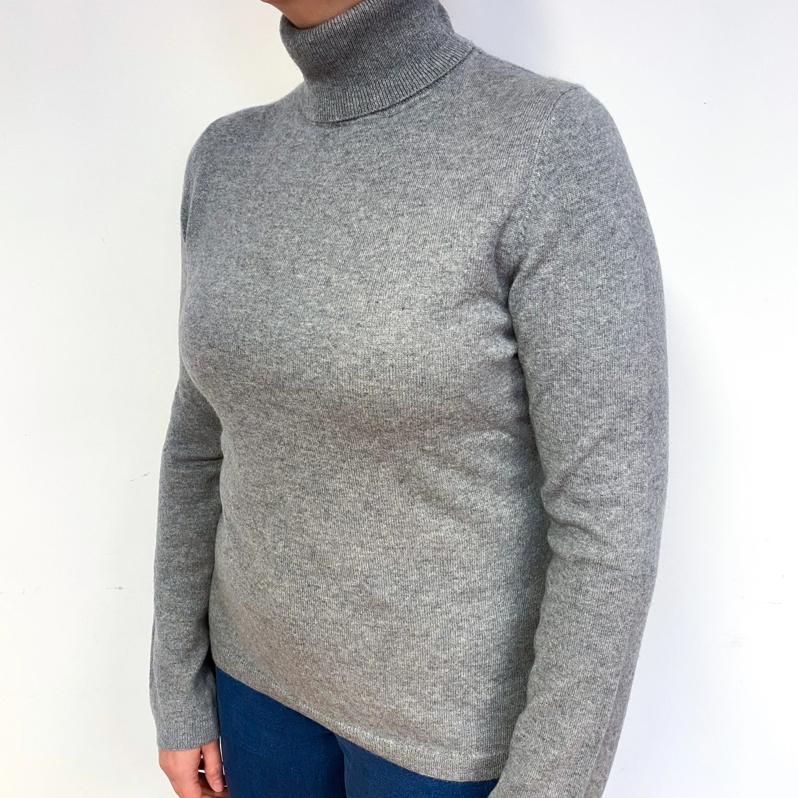 Steel Grey Cashmere Polo Neck Jumper Large