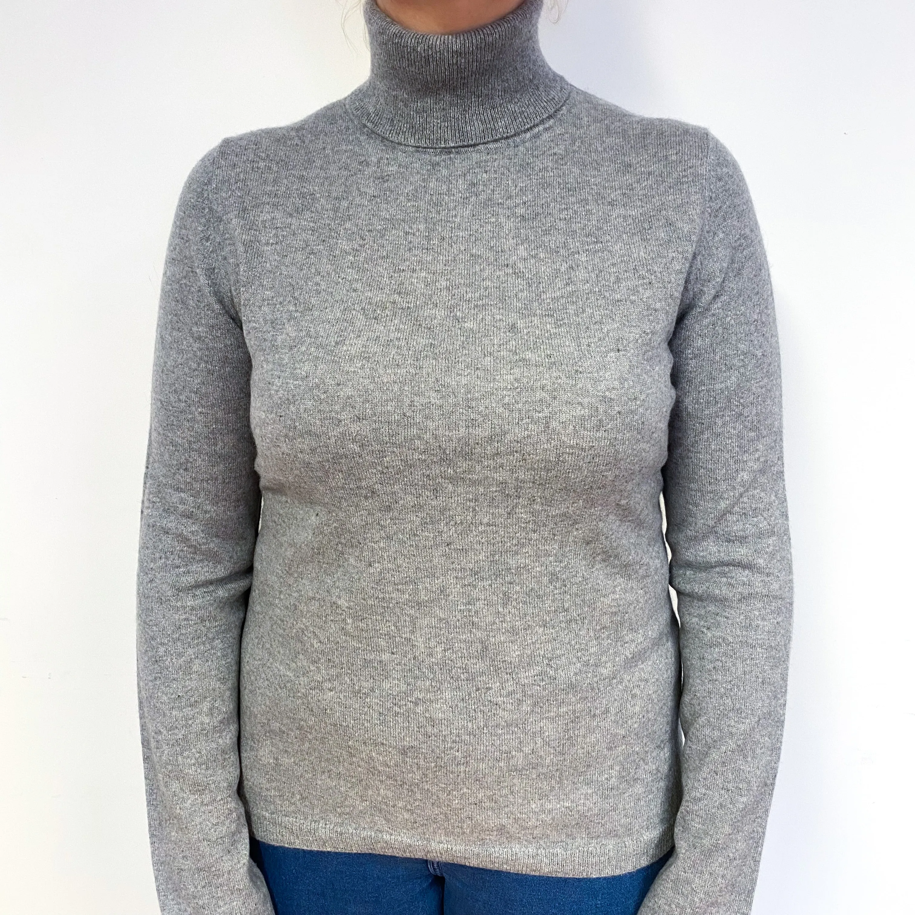 Steel Grey Cashmere Polo Neck Jumper Large