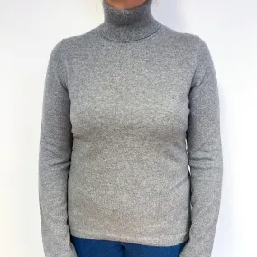 Steel Grey Cashmere Polo Neck Jumper Large