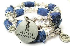 Suicide Prevention Blue Jean Beaded Wrap Bracelet
