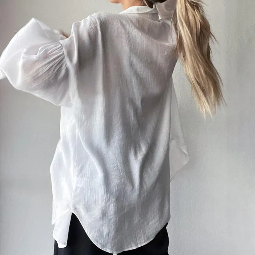 Summer Lantern Sleeve Transparent White Shirt