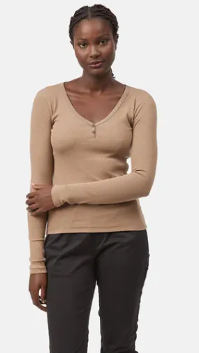 TENTREE WOMEN'S RIB HENLEY / PINE BARK