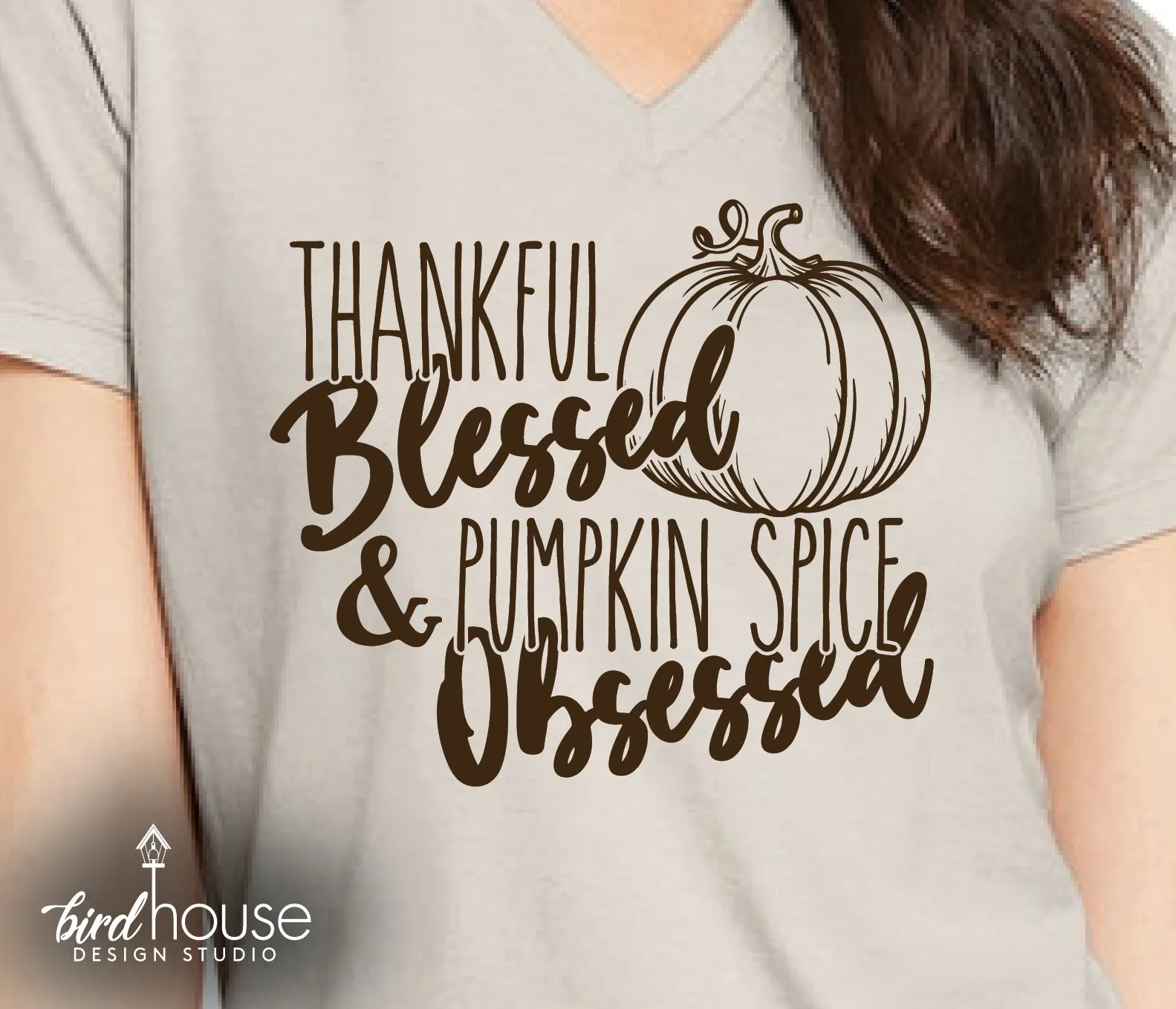 Thankful Blessed & Pumpkin Spice Obsessed Shirt, Cute Fall Tee Thanksgiving, 1 Color
