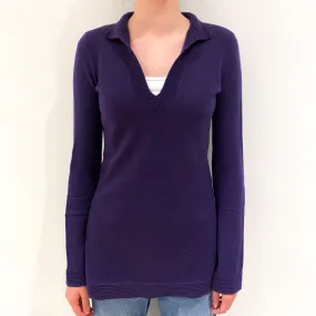 Tory Burch Plum Purple Collared Cashmere V-Neck Jumper Extra Small