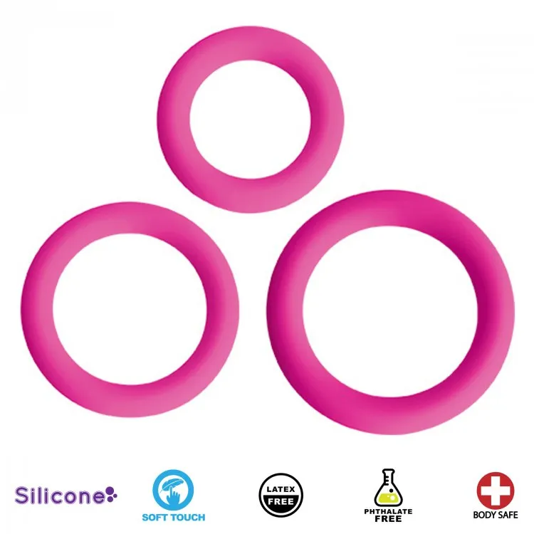 Trio Silicone Cock Rings - Pink