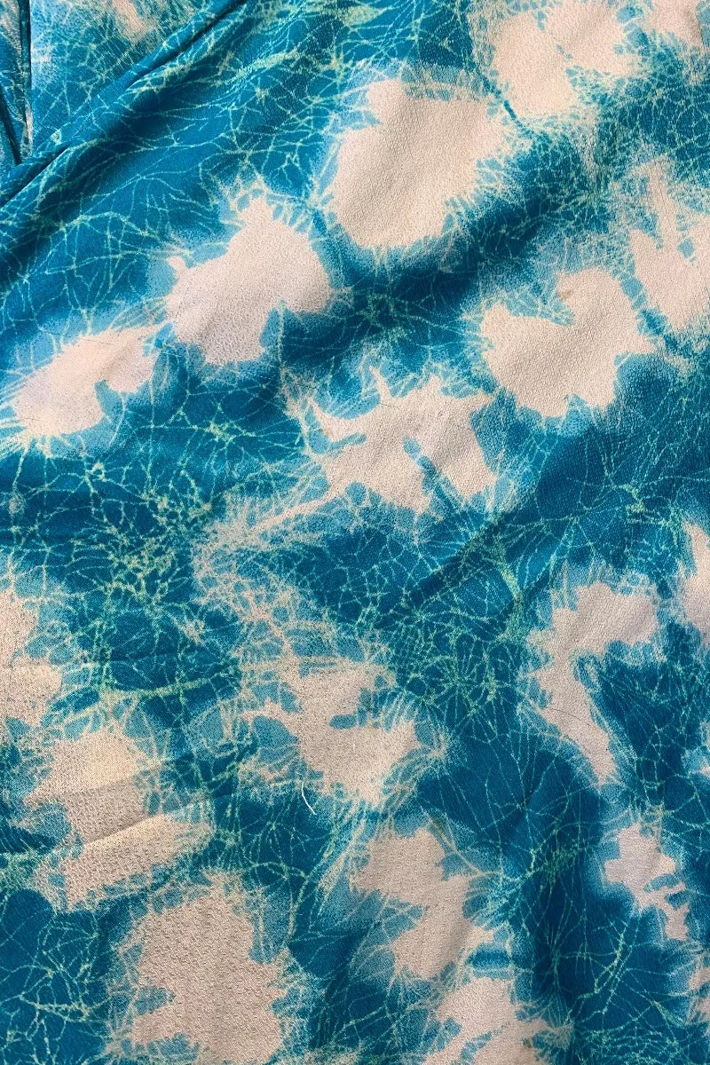Venus Vintage Sari Midi Dress - Deep Aqua Blue Tie Dye - Size XS
