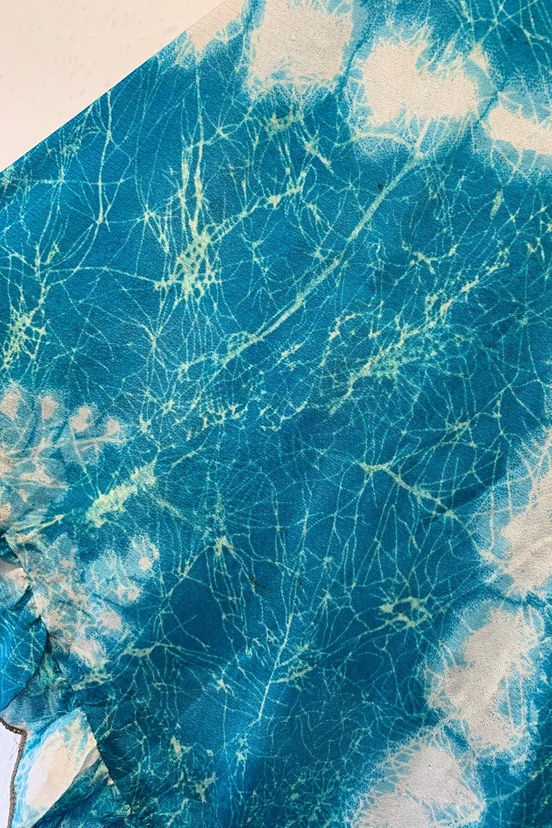 Venus Vintage Sari Midi Dress - Deep Aqua Blue Tie Dye - Size XS
