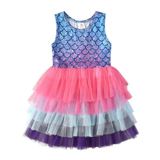 VIKITA princess dress kids unicorn dresses sequin tutu dress