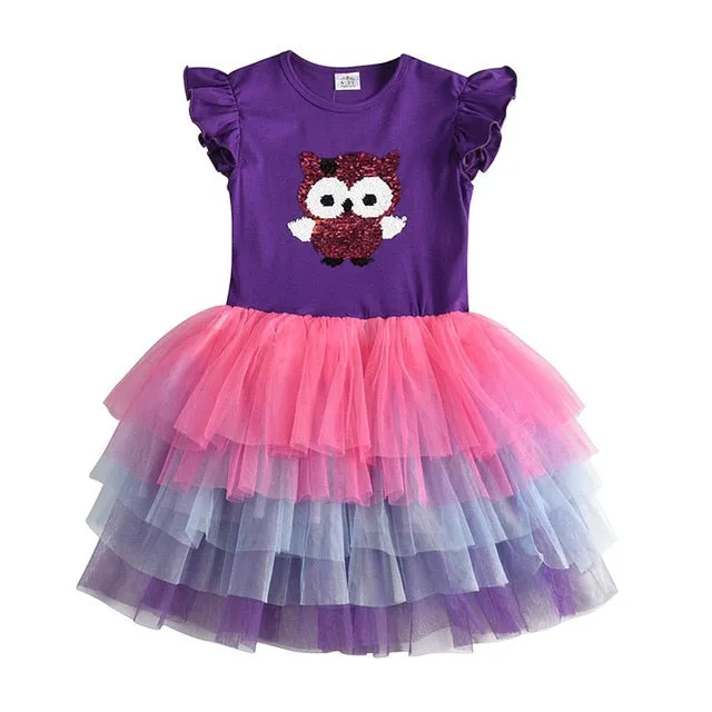 VIKITA princess dress kids unicorn dresses sequin tutu dress