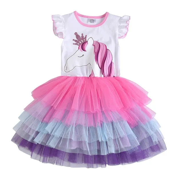 VIKITA princess dress kids unicorn dresses sequin tutu dress