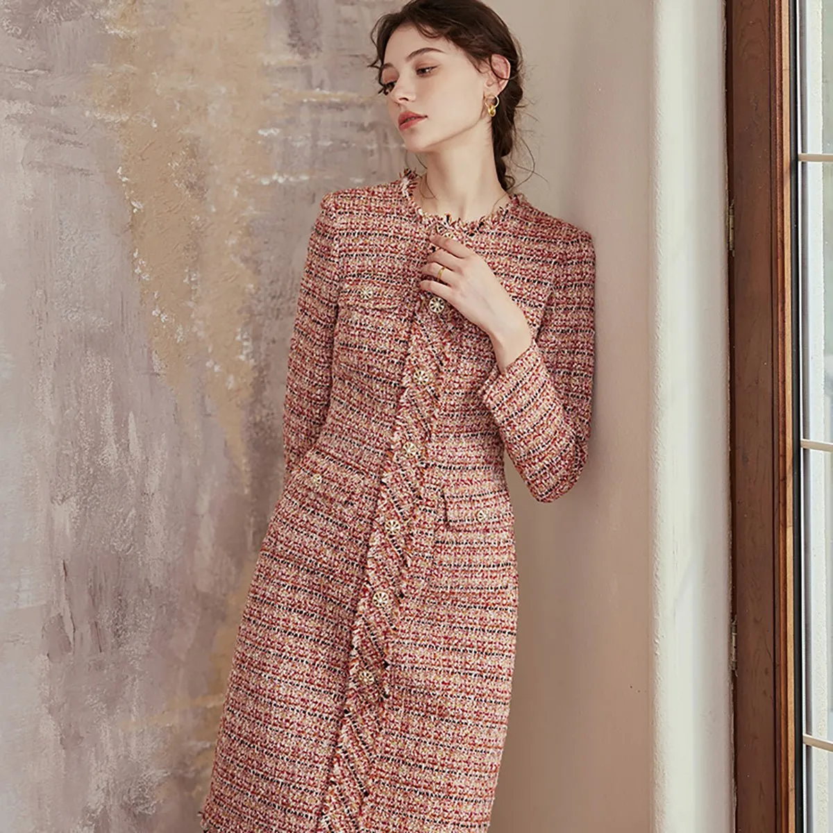 Vintage Tweed Pink Office Dress
